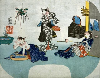Chats anthropomorphiques se relaxant en été, vers 1842