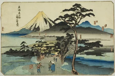 Hara, Yoshiwara et Kanbara, de la série "Lieux célèbres sur les cinquante-trois stations du Tokaido, Trois stations (Tokaido gojusan eki sanshuku meisho)"