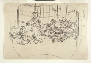 Hataori (tissage sur un métier) vers 1840