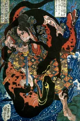 Iwanuma Kichirokurō Nobusato Série : Un des huit cents héros du Water Margin de notre pays (Honchō Suikoden gōketsu happyakunin no hitori), c.1836