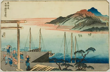 Miya, Kuwana, Yokkaichi et Ishiyakushi, de la série "Lieux célèbres des cinquante-trois stations du Tokaido, quatre stations (Tokaido gojusan eki yonshuku meisho)"