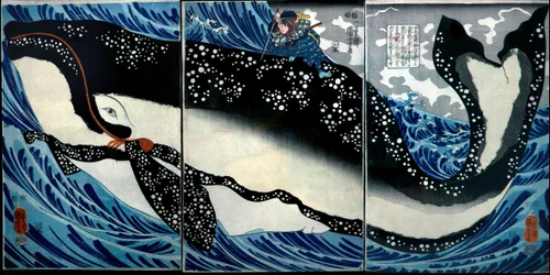 Miyamoto Musashi tue une baleine énorme, c.1847