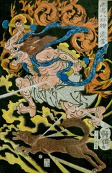 Dieu du tonnerre (Shinrai). Série : Images des huit trigrammes de la divination chinoise (Shūeki hakke-e), vers 1839-41
