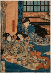 Tokiwa Gozen, maîtresse de Minamoto no Yoshitsune, dans une scène de Kabuki