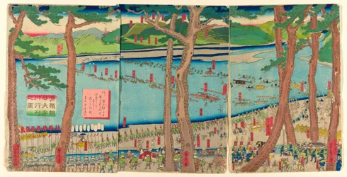 Procession de Minamoto no Yoritomo à travers la rivière Oi (Minamoto Yoritomo ko Oikawa gyoretsu zu)