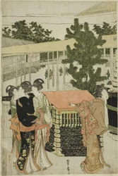 Pèlerinage du Nouvel An au temple Myohoji à Horinouchi (Horinouchi Myohoji eho mairi no zu)