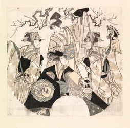 Acteurs exécutant une danse de scène des quatre Onnagatas, vers 1800-05 (gravure sur bois en couleur)