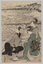 Homme et deux femmes au bord de la mer