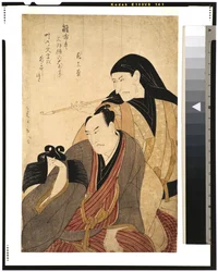 Les acteurs Ichikawa Ebizo (Danjuro V) et Arashi Hinasuke II, 1800