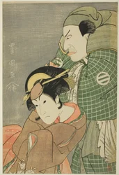 Les acteurs Kataoka Nizaemon VII comme Iyo no Taro et Iwai Hanshiro IV comme Kojoro-gitsune d
