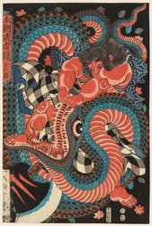 Kintarō luttant avec un serpent
