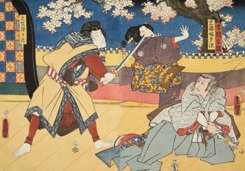 Scène du Genji monogatari (Conte de Genji) par Murasaki Shibuku (né en 978) c. 1860
