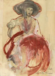 Une élégante dame en rouge