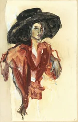 Élégante femme au chapeau noir