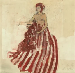 Nu assis à la jupe rouge