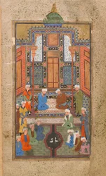 Scène de palais dans un Tuhfat al-Ahrar (Cadeau des libres) Boukhara, Ouzbékistan, période ouzbèke, vers 1540