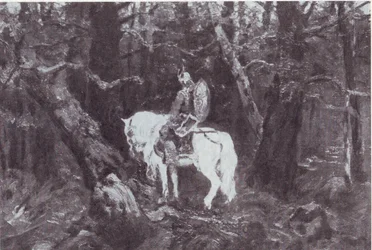 En réflexion (Chevalier à cheval entrant dans une forêt dense)