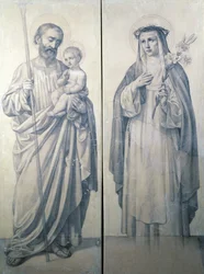 Dessin préparatoire de Sainte Catherine de Sienne et Saint Christophe