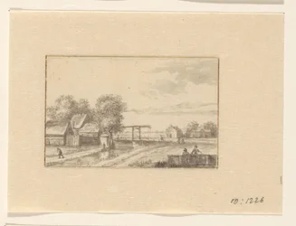 Paysage avec maisons et pont-levis