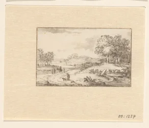 Paysage avec cavalier sur un chemin sablonneux