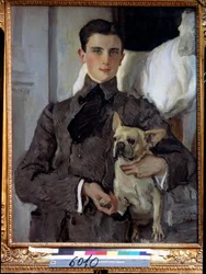 Portrait du prince Felix Youssoupoff, comte Soumarokov Elston, avec un chien