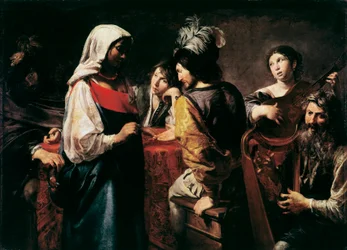La Diseuse de bonne aventure. Peinture de Jean Valentin de Boulogne (1594-1632) Dim. 125 x 175 cm Paris, Musée du Louvre