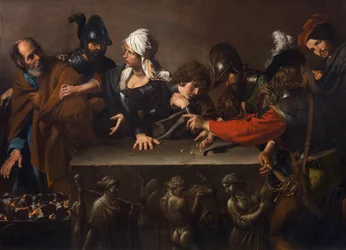 Le Reniement de saint Pierre, par Valentin de Boulogne (1591-1632). Vers 1616-1617. Dimensions : 171,5x241 cm. Fondazione di Studi di Storia dell