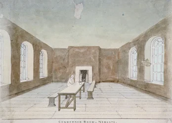 Intérieur de la salle des condamnés à la prison de Newgate, Old Bailey, City de Londres, 1810
