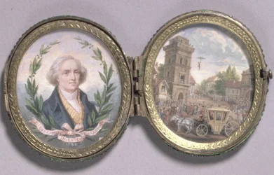 Portrait miniature de Louis-Sébastien Lenormand avec une scène de sa descente en parachute, 1783
