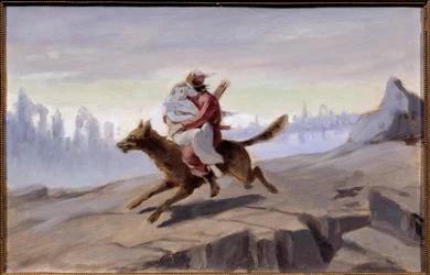 Ivan tsarevich chevauchant le loup gris