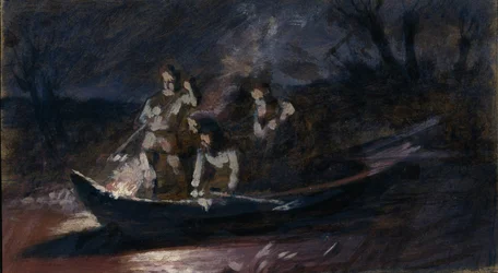 Pêche à la lance de nuit, années 1870