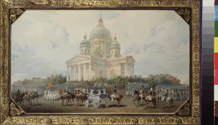 La parade devant la cathédrale Saint Isaac à Saint Petersbourg
