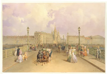 Vue du pont Blagoveshchensky à Saint-Pétersbourg, 1851