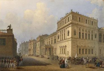 Vue du Nouvel Ermitage à travers la rue Millionnaya, 1851