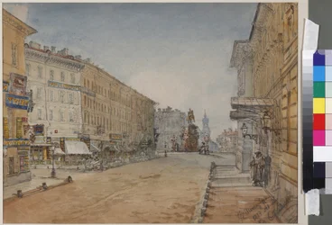 Voznesensky Prospekt à Saint-Pétersbourg, par Sadovnikov, Vasily Semyonovich (1800-1879). Aquarelle sur papier