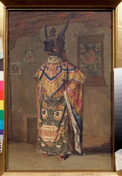 Un lama à une fête bouddhiste dans le monastère de Rumtek à Sikkim