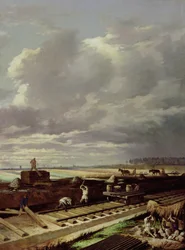 Travaux de construction sur une ligne de chemin de fer, 1871