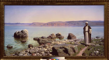 Jésus devant la mer de Galilée (lac de Gennésareth). Peinture de Vassili Dmitrievitch Polenov (1844-1927)