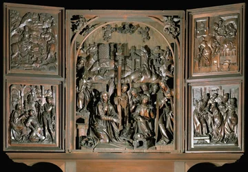 Autel de Sainte-Marie. Panneaux de gauche : vol vers l