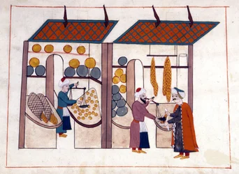 Un marchand de fruits et légumes (quatre saisons) à Constantinople, Turquie sous l