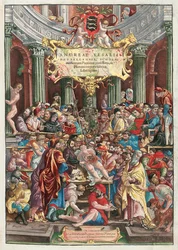 Frontispice de De Humani Corporis Fabrica Libri Septem par Andreas Vesalius, publié par Johannes Oporinus, Bâle, juin 1543