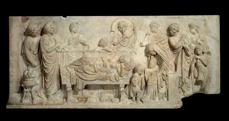 Cérémonie funèbre en bas-relief en marbre à Venise au début du XVIe siècle