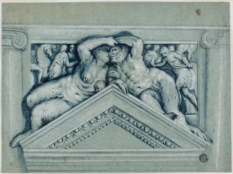 Dessus de porte avec satyre et satyresse