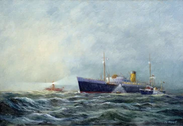 Un éclaireur quittant un avion devant le bateau-phare au large de Harwich