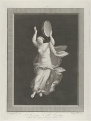 Une bacchante partiellement nue jouant du tambourin