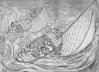 Courses de voile : deux régates, le Goéland et le Monitor chavirés - extrait du Phare de Kerkamadec - dessin par Crafty - dans « Le Centaure »