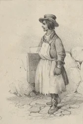 Homme portant un tablier et un chapeau, milieu du 19ème siècle