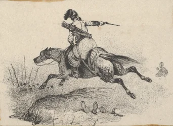 Soldat sur un cheval au galop, milieu du 19ème siècle