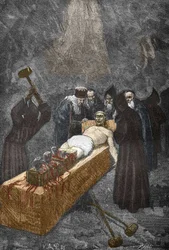Affaire des possédés de Loudun vers 1630 : chasse aux sorcières, le prêtre français Urbain Grandier (1590-1634) qui aurait fait un pacte avec le diable et accusé d