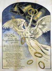 Figure allégorique de la Paix - Poème «Noël pour la grande paix qui vient» par André Fontaine, ill. par V. Prouvé